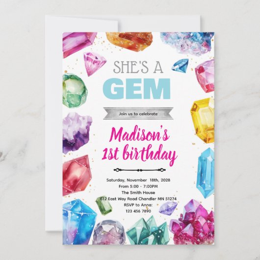 Crystal Gemstone Birthday Invitation Kaart (Voorkant)