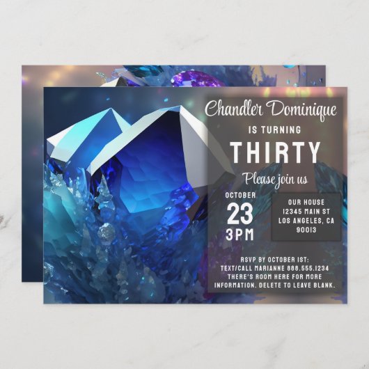 Crystal Gemstone September Virgo Sapphire Verjaard Kaart (Voorkant / Achterkant)