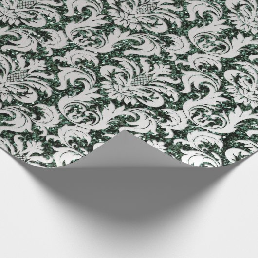Crystal Glitter Cali Groen Grijs Zilver Damask Cadeaupapier (Hoek)
