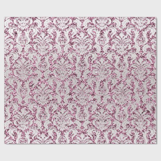 Crystal Glitter Pink Rose Silver Damask Paars Lux Cadeaupapier (Vlak)
