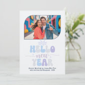 Crystal Glow Hello New Year Blue Retro Photo Feestdagenkaart (Staand voorkant)