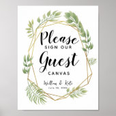 Crystal greenery leaf gastcanvas bruiloft poster (Voorkant)