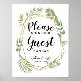 Crystal greenery leaf gastcanvas bruiloft poster