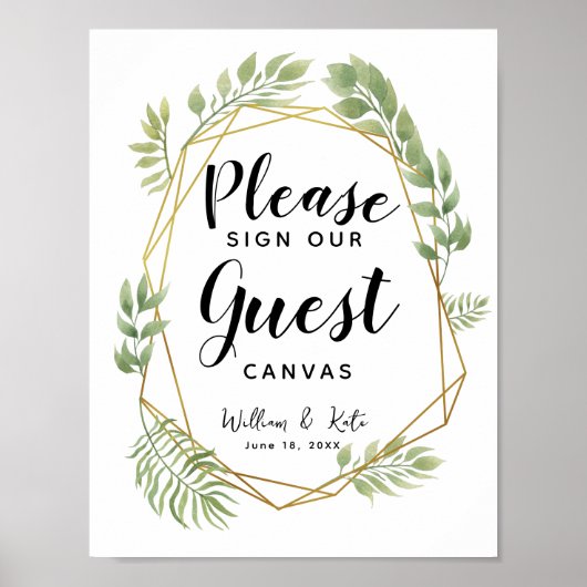 Crystal greenery leaf gastcanvas bruiloft poster (Voorkant)