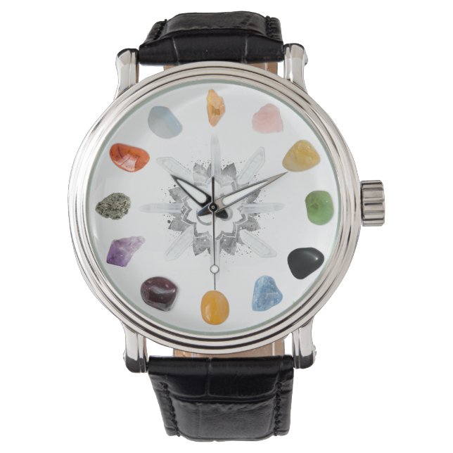 *~* Crystal Grid Chakra Stones Spiritueel om Lotus Horloge (Voorkant)