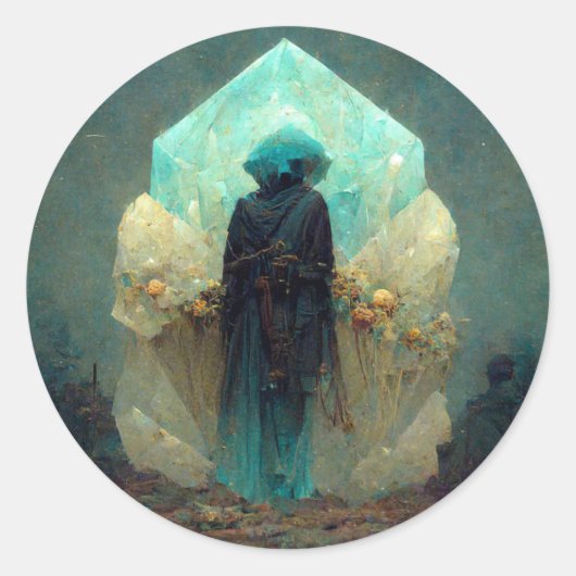 Crystal Guardian Alien Sci-Fi Fantasy Ronde Sticker (Voorkant)