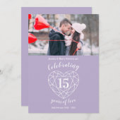 Crystal hart jubileum 15 jaar foto uitnodigingen (Voorkant / Achterkant)