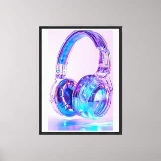 Crystal Headphones - Neon Glow Wall Art voor muzie Canvas Afdruk