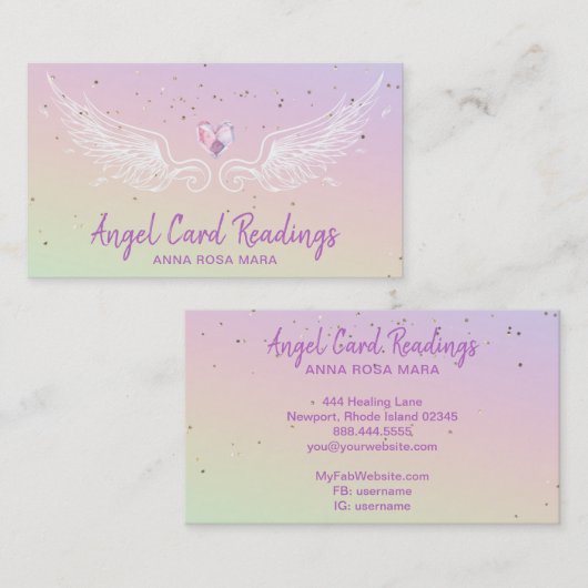 *~* Crystal Heart Angel Wings Rainbow Pastel Visitekaartje (Voorkant / Achterkant)