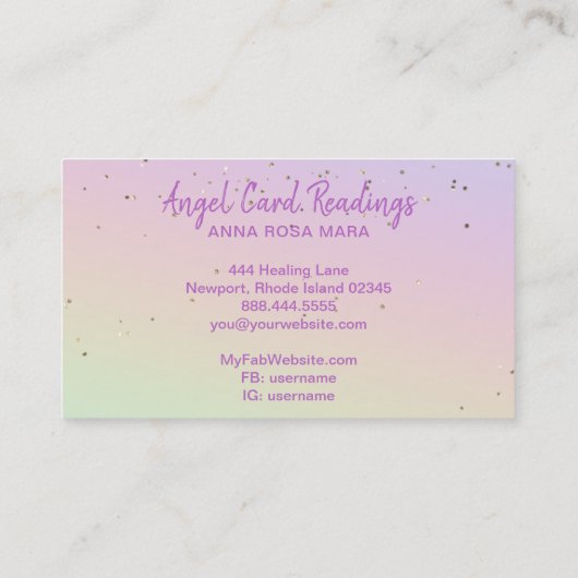 *~* Crystal Heart Angel Wings Rainbow Pastel Visitekaartje (Achterkant)