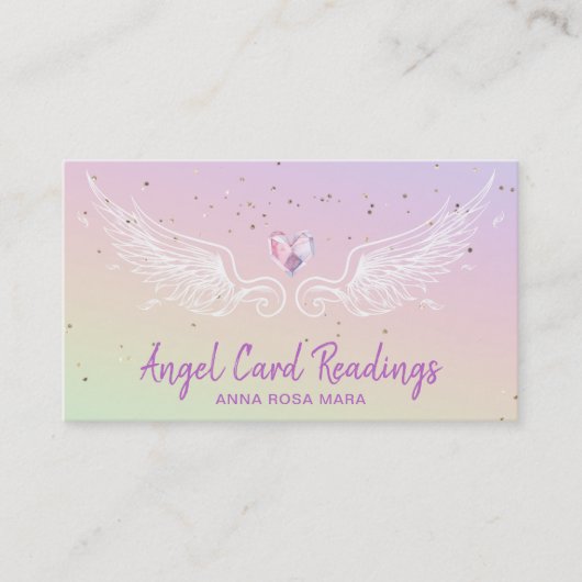 *~* Crystal Heart Angel Wings Rainbow Pastel Visitekaartje (Voorkant)