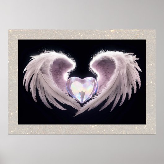 *~*~ Crystal Heart Angel Wings Zwart AP78 Poster (Voorkant)
