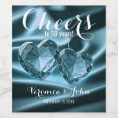 Crystal Hearts op Satin 50th Wedding Jubileum Wijn Etiket (Enkel label)