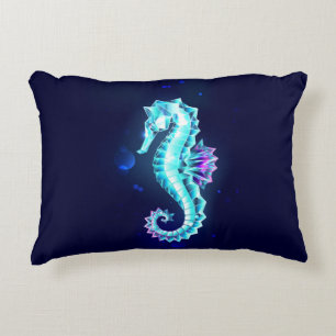 Crystal Ice Seahorse op blauwe achtergrond Accent Kussen
