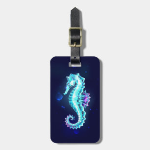 Crystal Ice Seahorse op blauwe achtergrond Bagagelabel