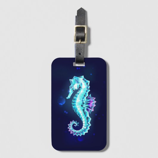 Crystal Ice Seahorse op blauwe achtergrond Bagagelabel (Voorkant (verticaal))
