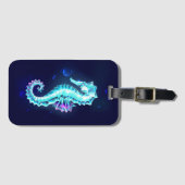 Crystal Ice Seahorse op blauwe achtergrond Bagagelabel (Voorkant (horizontaal))