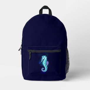 Crystal Ice Seahorse op blauwe achtergrond Bedrukte Rugzak