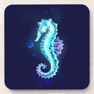 Crystal Ice Seahorse op blauwe achtergrond Bier Onderzetter