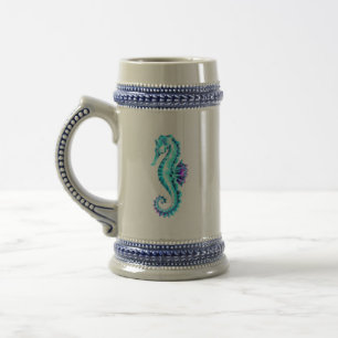 Crystal Ice Seahorse op blauwe achtergrond Bierpul