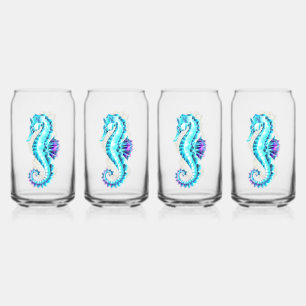 Crystal Ice Seahorse op blauwe achtergrond Blikvorm Glas