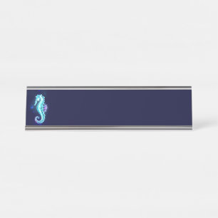 Crystal Ice Seahorse op blauwe achtergrond Bureau Naambordje