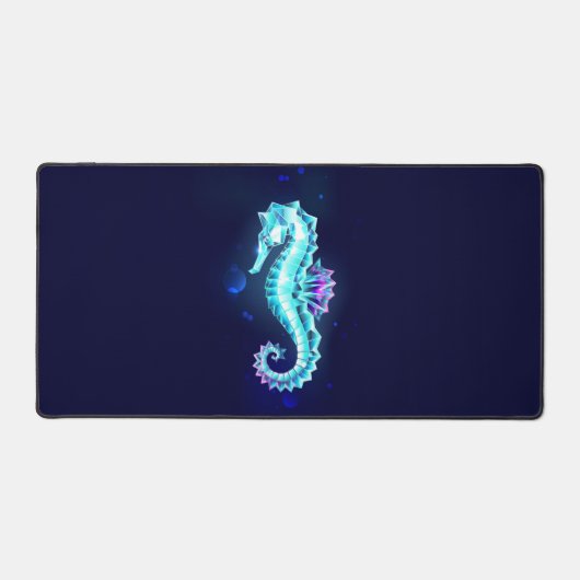 Crystal Ice Seahorse op blauwe achtergrond Bureaumat (Voorkant)