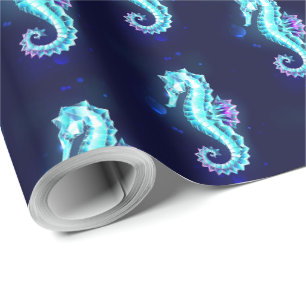 Crystal Ice Seahorse op blauwe achtergrond Cadeaupapier