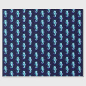 Crystal Ice Seahorse op blauwe achtergrond Cadeaupapier (Vlak)