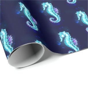 Crystal Ice Seahorse op blauwe achtergrond Cadeaupapier
