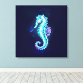 Crystal Ice Seahorse op blauwe achtergrond Canvas Afdruk (Insitu (Houten vloer))