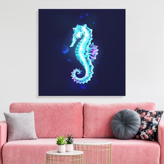 Crystal Ice Seahorse op blauwe achtergrond Canvas Afdruk (Insitu (Woonkamer))