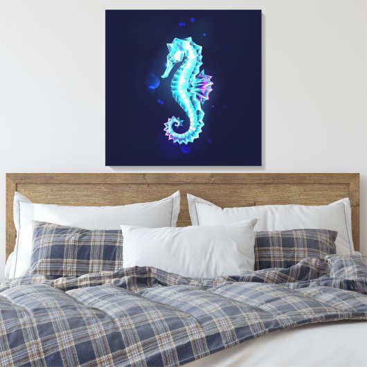 Crystal Ice Seahorse op blauwe achtergrond Canvas Afdruk (Insitu (Slaapkamer))