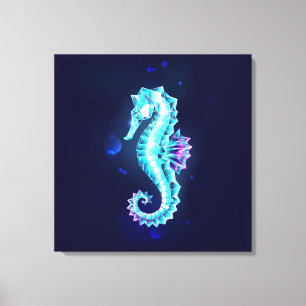 Crystal Ice Seahorse op blauwe achtergrond Canvas Afdruk