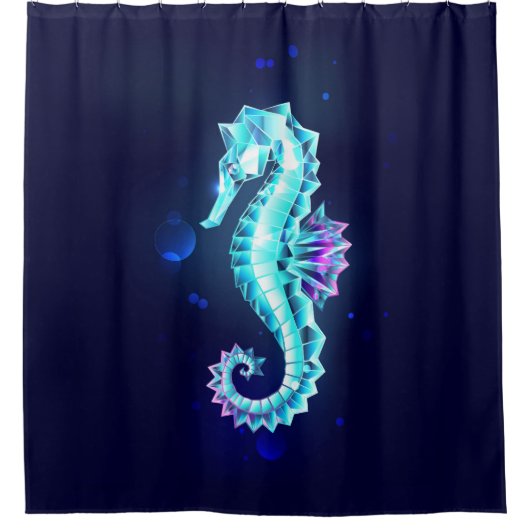 Crystal Ice Seahorse op blauwe achtergrond Douchegordijn (Voorkant)