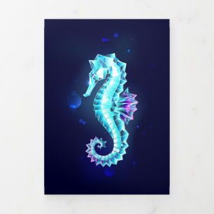 Crystal Ice Seahorse op blauwe achtergrond Drieluik Aankondiging