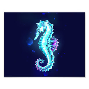 Crystal Ice Seahorse op blauwe achtergrond Foto Afdruk