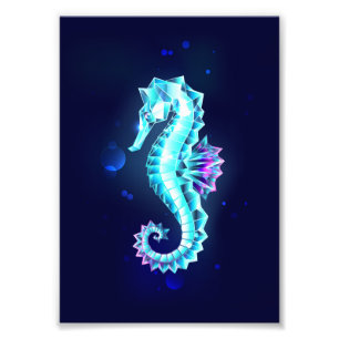 Crystal Ice Seahorse op blauwe achtergrond Foto Afdruk