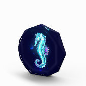 Crystal Ice Seahorse op blauwe achtergrond Fotoblokken (Rechts)