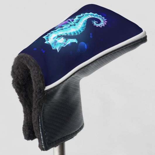 Crystal Ice Seahorse op blauwe achtergrond Golfheadcover (3/4 voorkant)