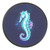 Crystal Ice Seahorse op blauwe achtergrond Hockey Puck (Voorkant)