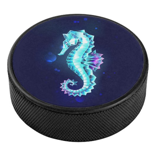 Crystal Ice Seahorse op blauwe achtergrond Hockey Puck (3/4)