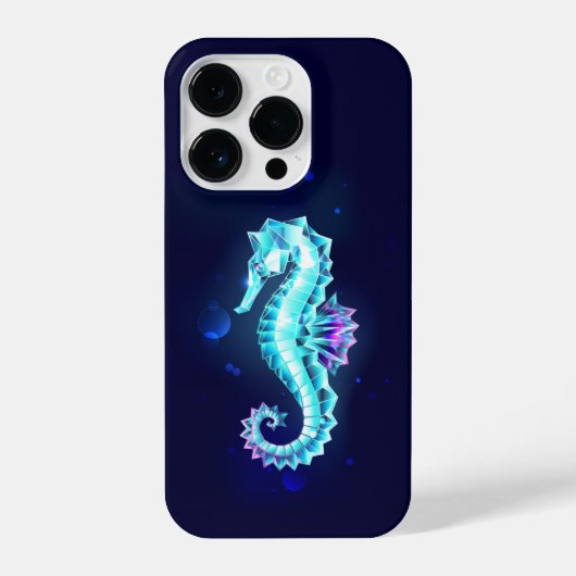 Crystal Ice Seahorse op blauwe achtergrond iPhone Hoesje (Achterkant)