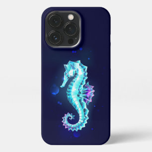 Crystal Ice Seahorse op blauwe achtergrond iPhone 13 Pro Hoesje