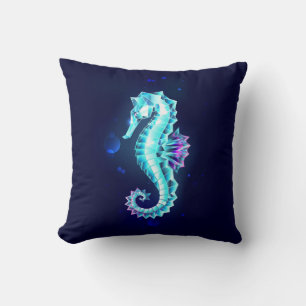 Crystal Ice Seahorse op blauwe achtergrond Kussen