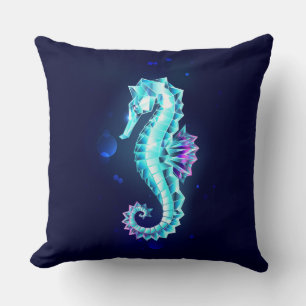 Crystal Ice Seahorse op blauwe achtergrond Kussen