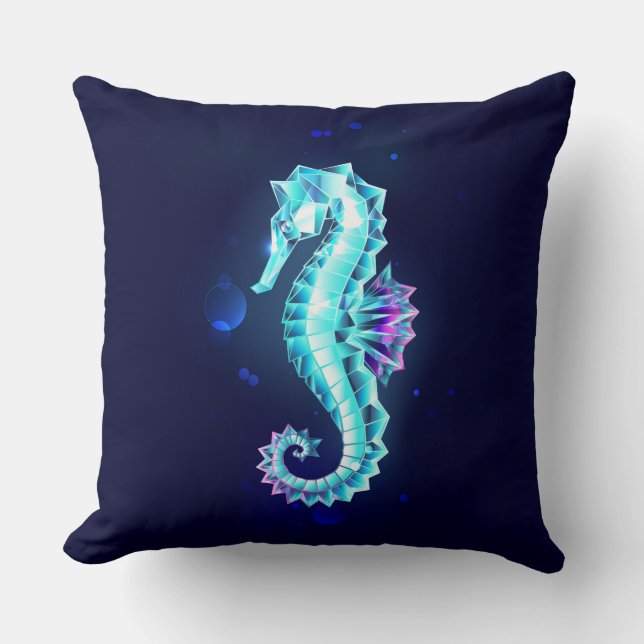 Crystal Ice Seahorse op blauwe achtergrond Kussen (Voorkant)