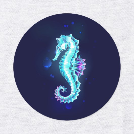 Crystal Ice Seahorse op blauwe achtergrond Labels (Design 1)