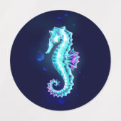 Crystal Ice Seahorse op blauwe achtergrond Labels (Design 2)