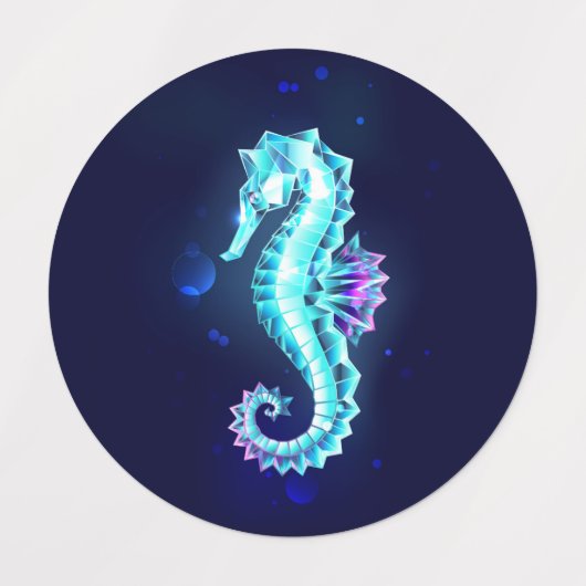 Crystal Ice Seahorse op blauwe achtergrond Labels (Design 1)